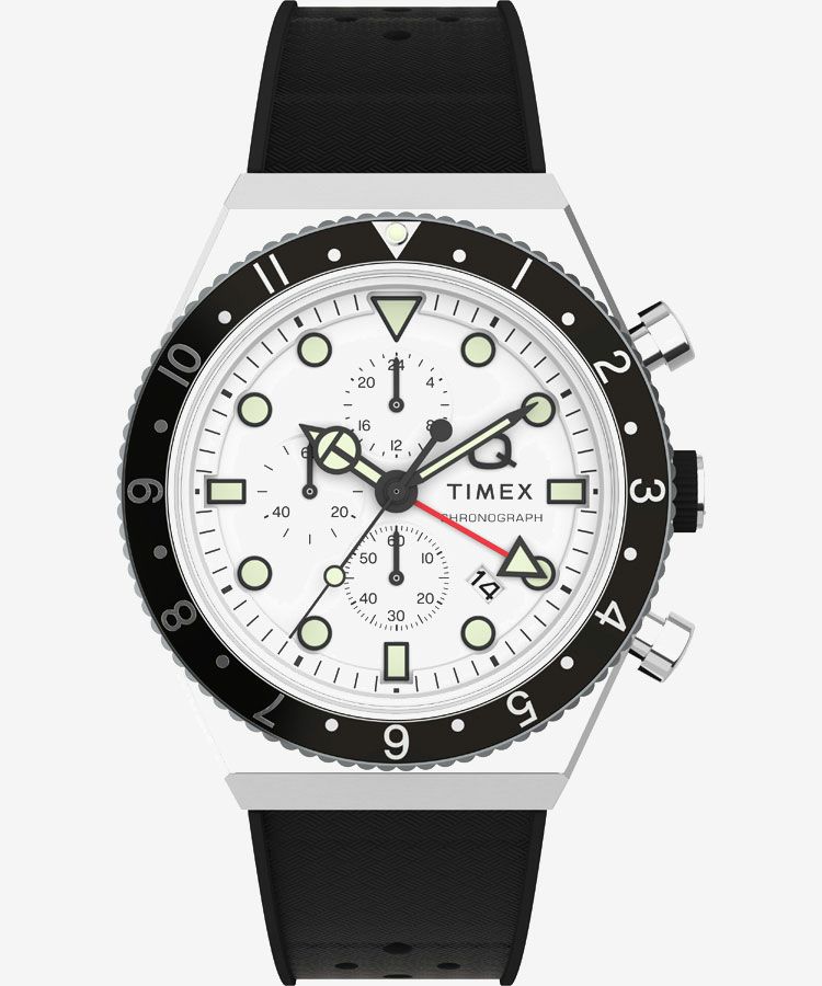 Q TIMEX 3タイムゾーン クロノグラフ ホワイトダイアル | TIMEX 