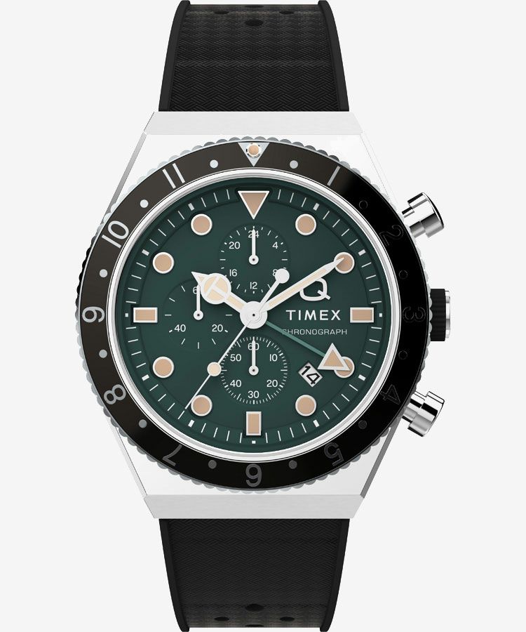 Q TIMEX 3タイムゾーン クロノグラフ グリーンダイアル | TIMEX 